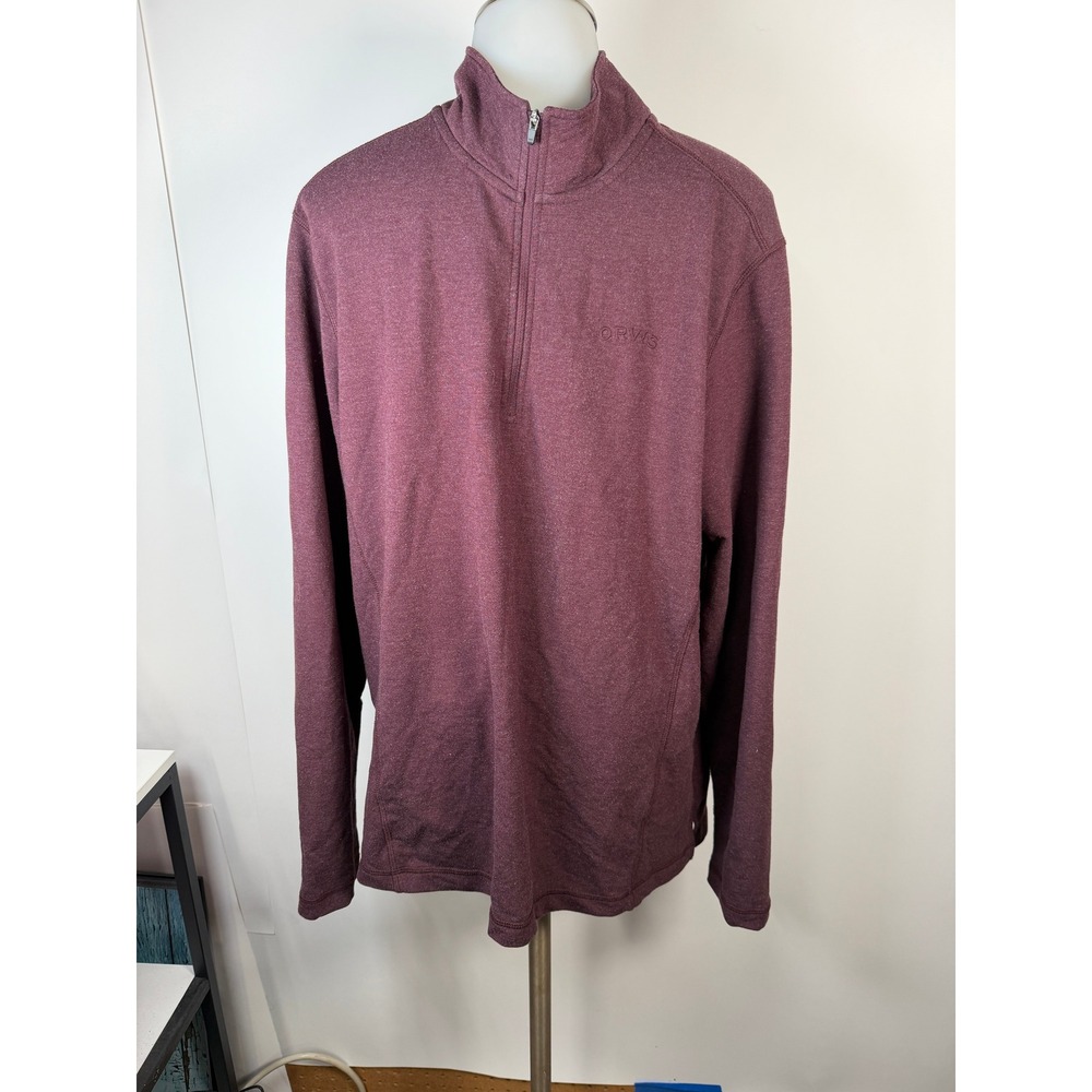 Orvis Mens Burgundy Heather Quarter Zip Pullover Sweater Medium